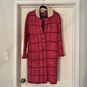 Anthropologie AldoMartins Red & Blue Herringbone Sweater Coat Size Small